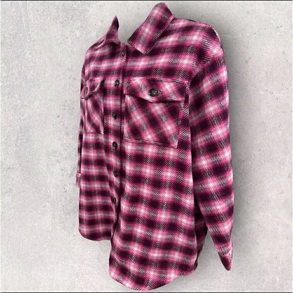 Pink Flannel Button Up Jacket Time & Tru Women’s Size XL, New With Tags - Picture 2 of 7